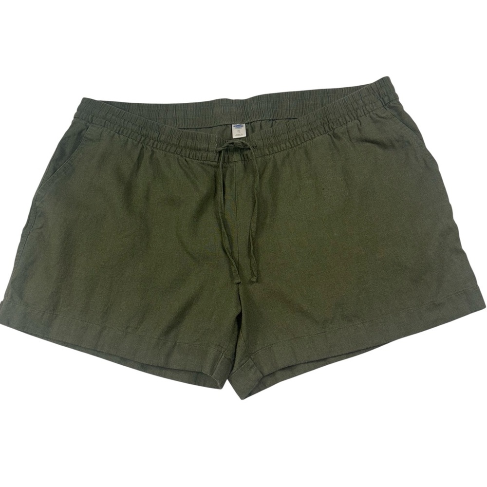 Old Navy Women XL Linen Blend High Waist Green Shorts Boho‎ Summer Resort Wear
